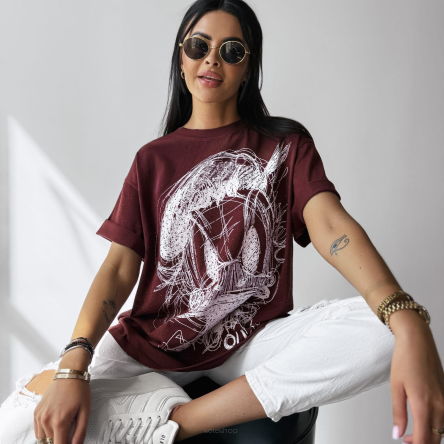 T-shirt damski OLAVOGA MARA 2025 bordo - OLAVOGA