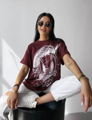 T-shirt damski OLAVOGA MARA 2025 bordo - OLAVOGA
