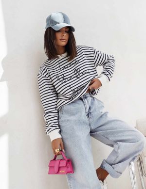 BLUZA W BIAŁO – GRANATOWE PASY - COCOMORE