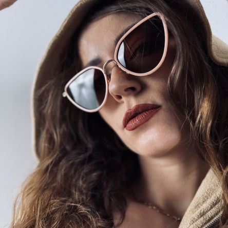 DELUXE damskie okulary przeciwsłoneczne z polaryzacją beżowe kocie oko- acetat