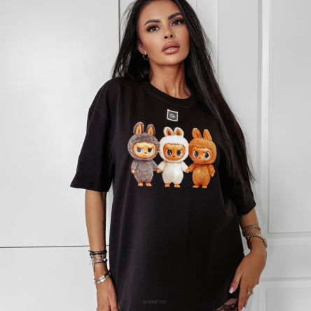 T-shirt damski HEART SIDE 2025 CZARNY - OLAVOGA