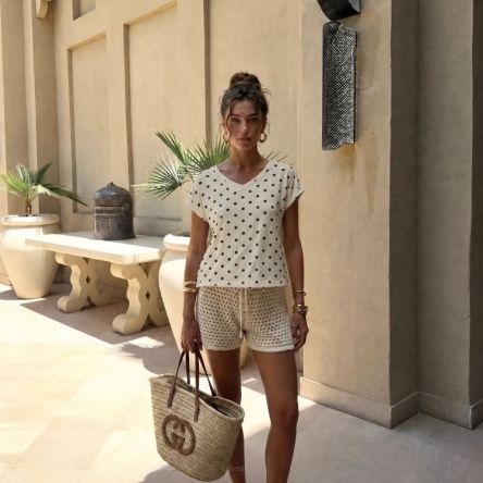 T-shirt Vikas Dots J. Beż - COCOMORE
