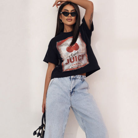 T-SHIRT DAMSKI NADRUK JUICY CZARNA - COCOMORE