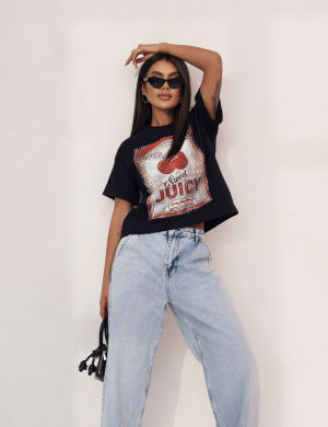 T-SHIRT DAMSKI NADRUK JUICY CZARNA - COCOMORE