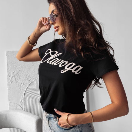 T-shirt damski LUXE 2025 czarny  -OLAVOGA