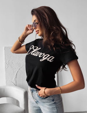 T-shirt damski LUXE 2025 czarny  -OLAVOGA