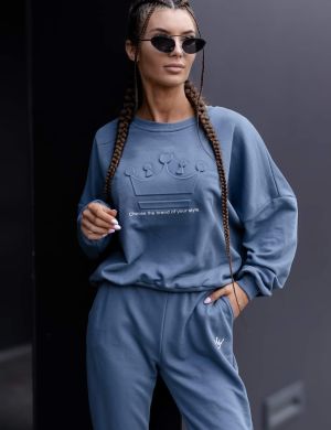 KOMPLET DRES KORONA OVERSIZE - NIEBIESKI