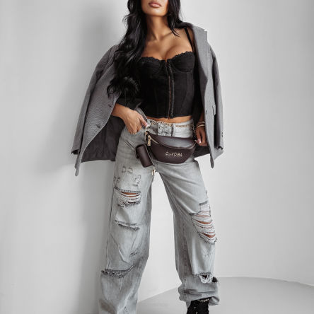 Spodnie damskie jeansy BAMBI 2025 szare - OLAVOGA