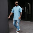 T-SHIRT MĘSKI OVERSIZE MEN WASHED BLUE  -OLAVOGA - 2
