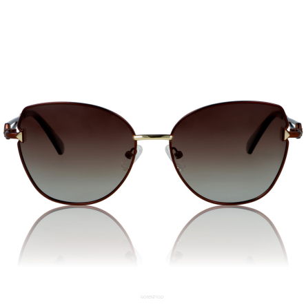 DELUXE damskie okulary przeciwsłoneczne z polaryzacją glamour brązowe metalowe kocie